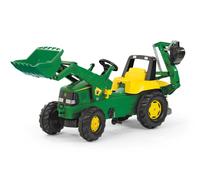 Rolly John Deere Tractor With Frontloader & Rear Excavator in Green Rolly Green