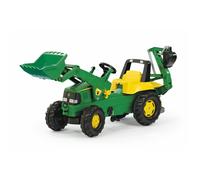 Rolly Rolly Jnr Jd Tractor With Front Loader & Rear Excavator - Green
