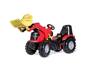 Rolly Toys 651016 rollyX-Trac Premium Tractor with Loader | Pedal Tractor with 2 Pin Gear Shift Handbrake, Quiet Tyres with Opening Bonnet/Seat Adjustment | from 3 years, Colour Red