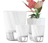 ROLMZJX 4 Pack Self Watering Pots,African Violet Pots，Clear Plastic Round Plant Pots for Succulent, Flowers, Herbs for Office Home Decor（White-Large/Medium/Small）