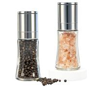 ROLMZJX Salt and Pepper Grinder Set of 2, Pepper Mill, Sea Salt Shaker Grinder Refillable,Small Salt and Pepper Grinder Set with Stainless Steel Cap and Glass Container