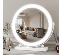 ROLOVE 13 Inch Vanity Mirror with Lights, Round Make Up Mirror with LED Lighting for Bedroom Tabletop, Smart Touch Control, 360° Rotation (White)