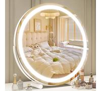 ROLOVE 18 Inch LED Vanity Makeup Mirror With Lights, Smart Touch Control 3 Colors Dimmable Round, Tabletop & Desk, 360° Rotation (White)