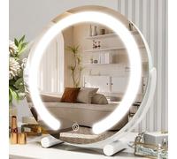ROLOVE Vanity Mirror with Lights, 12 Inch LED Makeup Mirror, Tabletop Mount, Smart Touch Control 3 Colors Dimmable, 360° Rotation, White