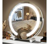 ROLOVE Vanity Mirror with Lights, 12 Inch LED Makeup Mirror, Tabletop Mount, Smart Touch Control 3 Colors Dimmable, 360° Rotation, White