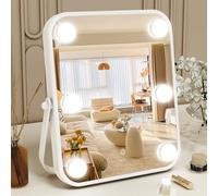 ROLOVE Vanity Mirror with Lights, Hollywood Makeup Mirror with Light, 10"x12" Lighted Desktop Makeup Mirror with 6 Dimmable LED Bulbs, Cosmetic Makeup Mirror with Stand, Smart Touch Control