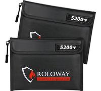 ROLOWAY Fireproof Bag (9.6 x 6.6 inches) 5200℉ Heat Insulated, Fireproof Money Bag with Zipper for Cash (2-Pack Black)