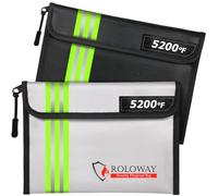 ROLOWAY Fireproof Bag (9.6 x 6.6 inches) 5200℉ Heat Insulated with Reflective Strip, Fireproof Money Bag with Zipper for Cash (2-Pack)