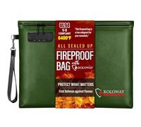 ROLOWAY Fireproof Document Bag (14.5 x 11.5 inch), 6400℉ Fireproof Money Bag with Zipper for Cash, Fire Safe Money Pouch with Lock (Green)