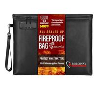 ROLOWAY Fireproof Document Bag (14.5 x 11.5 inch), 6400℉ Fireproof Money Bag with Zipper for Cash, Fire Safe Money Pouch with Lock (Black)