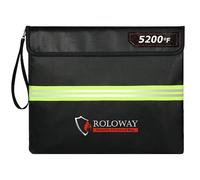 ROLOWAY Fireproof Document Bag (14 x 11 Inch) with Upgraded Aluminum Foil Layer, Fireproof Document Bag with Reflective Strip and Zipper, Black