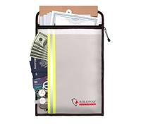 ROLOWAY Fireproof Document Bag (15 x 11 inch) with 2 Pockets & Waterproof Zipper, Fire Safe Envelope Bag for Cash, Legal Documents (Silver)