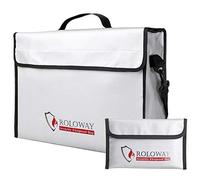 ROLOWAY Fireproof Document & Money Bags, Large Fireproof & Water Resistant Bag (15 x 12 x 5 inches), Fireproof Folder Safe Bag for Cash, Valuables & Passport, with Silicone Coating & Zipper Closure
