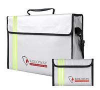 ROLOWAY Large (15 x 12 x 5 inches) Fireproof Bag with Reflective Strip, Water Resistant Fireproof Document Bag Safe for Money, Documents and Valuables Storage