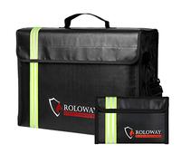 ROLOWAY Large (17 x 12 x 5.8 inches) Fireproof Bag with Reflective Strip, Water Resistant Fireproof Document Bag Safe for Money, Documents and Valuables Storage