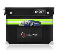 ROLOWAY Upgraded Fireproof Document Bag (14.5 x 11.5 inch) with 6400℉ Aluminum Foil Layer, Fireproof Safe Bag for Documents with Front Pocket and Reflective Strip, Fireproof Money Bag for Cash