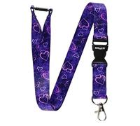 ROLSELEY Lanyard Neck Strap VIOLET/PURPLE HEARTS ABSTRACT Pattern With Metal Lobster Claw Clip And Safety Breakaway for ID and Passes for Everyday Use at Office, School, Events