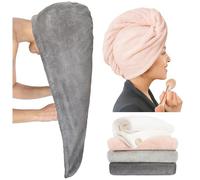 ROLSHOL Extra Large 4 Pack Microfiber Hair Towel Wrap for Women Super Absorbent & Quick Dry Hair Drying Towels with Button, Hair Turbans for Curly Hair Long & Short Hair - Anti-Frizz
