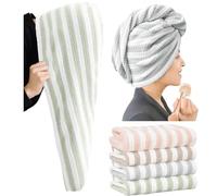 ROLSHOL Extra Large 4 Pack Microfiber Hair Towel Wrap for Women Super Absorbent & Quick Dry Hair Drying Towels with Button, Hair Turbans for Curly Hair Long & Short Hair - Anti-Frizz