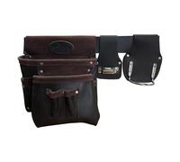Rolson 68865 Single Leather Top Grain Tool Pouch With Belt, Tape and Hammer Holder,Brown
