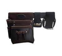 Rolson 68865 Single Leather Top Grain Tool Pouch With Belt, Tape and Hammer Holder,Brown