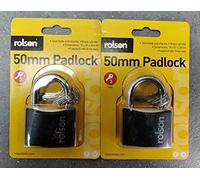 Rolson Steel Padlock 50mm with 3 Pieces Key Black (Pack of 2) (2)