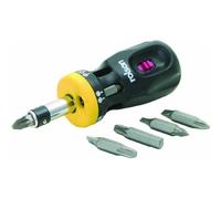 Rolson Stubby Ratchet Screwdriver Set 12 in 1 Forward and Reverse with Locking Action 1/4" Bit Holder Double Ended Bits in Handle - Slot 4, 5, 6mm, PH1, 2, 3, PZ1, 2, 3, Hex 4, 5, 6mm