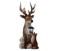 ROLTIN Stag Statue with Solar Light Hand Painted Animals Resin Ornament for Home Garden Yard Decoration,Brown