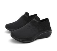 Roltte Walking Shoes for Women Air Cushion Nurse Slip Resistant Work Running Sneakers Food Service Platform Comfortable All Day Weight Light, All Black-25140, 4 UK
