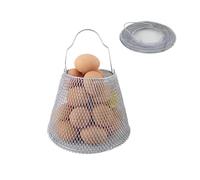 ROLUXENTIA Collapsible Round Egg Basket - Metal Wire Storage with Handles, Perfect for Hanging & Family Farm Gathering - Silver for Chicken Farm, Holds 25 eggs