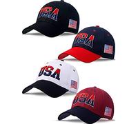 ROLVNHTV 4 Pieces American Flag Cap Adjustable Embroidered Trucker Hat USA Flag Hat Baseball for Men Women, 6 Color, M