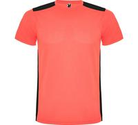 Roly Kids Detroit Sports T-Shirt - Fluorescent Coral/Solid Black - 16 Years - Fluorescent Coral/Solid Black - 100% Polyester