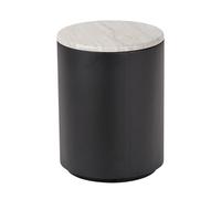 Roly Metal Storage Side Table - White Marble Effect & Black