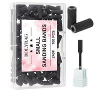 Rolybag 100pcs Small Sanding Bands Nail Drill Bits 240 Extreme Fine Grit Nail File Sanding Bands with 3.1mm Mandrel Bit for Acrylic Nails Gel Removing Shaping Professional Manicures and Pedicure,Black