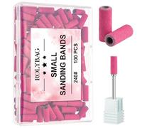 Rolybag 100pcs Small Sanding Bands Nail Drill Bits 240 Extreme Fine Grit Nail Sanding Bands with 3.1mm Mandrel Bit for Acrylic Nails Gel Removing Shaping Professional Manicures and Pedicure, Rose Red