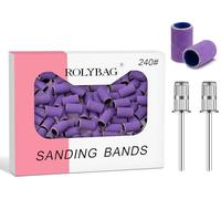 Rolybag Sanding Bands for Nail Drill, 100Pcs Professional Nail Sanding Bands 240 Grit Extreme Fine and 2Pcs 3/32" Nail Drill Mandrel Bits for Manicures and Pedicure, Purple