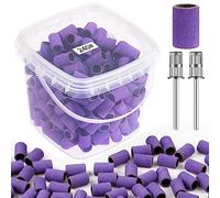 Rolybag Sanding Bands for Nail Drill 240 Grit Extreme Fine Nail Sanding Bands 200Pcs Purple Professional Sanding Bands and 2Pcs Nail Drill Bits for Acrylic Nails Gel Manicures and Pedicure
