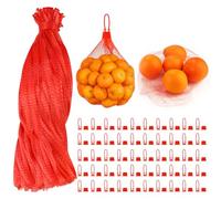 ROLYTA 100 Pcs Mesh Vegetable Bags, 20 Inch Reusable Nylon Net Bags for Produce with 100 Loop Closures, Onion Storage Bags for Vegetables Fruits Seafood(Red)