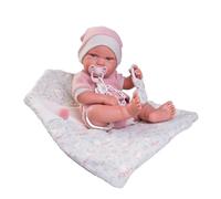 Roma Antonio Juan Doll - Pipa Bunny Bag and Teether 42cm, Interactive Baby Doll with Magnetic Dummy, Soft Body, Hand-Painted, Moving Eyes, Cover Included, Made in Spain