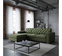Roma Corner Sofa Bed With Storage Polyurethane Foam Wave Springs Metal Legs Wooden Frame 267X85X185Cm Olive Left