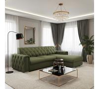 Roma Corner Sofa Bed With Storage Polyurethane Foam Wave Springs Metal Legs Wooden Frame 267X85X185Cm Olive Right
