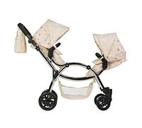 Roma Darcie Twin Dolls Pram in Cream, Suitable From 3 to 16 Years, Adjustable Handle Height, 16 Combinations, Double Dolly Toy Stroller For Christmas, Ideal For Reborn Dolls