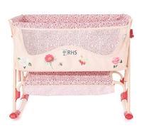 Roma Dolls Bedside Crib - Foldable Kids Toys with Cute Aesthetic, Adjustable Heights, Storage Basket - Baby Doll Rocking or Stationary Crib for Dolls up to 45cm, Ages 3 (Flora)
