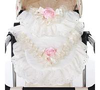 Roma Dolls Pram 2 Piece Bedding Set - Baby Doll Accessories with Quilted Apron & Padded Pillow, Cream & Pink Rose Design, Doll Accessories for Reborns, Compatible with Most Dolls Prams