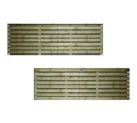Roma Double 6x2ft (W: 6ft x H: 2ft) Modern Thick Horizontal Double Slatted Treated 2-Sided Fence Panel Full Privacy Venetian Style Garden Dividing Wall Width 1828mm x Height: 616mm
