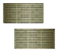 Roma Double 6x3ft (W: 6ft x H: 3ft) Modern Thick Horizontal Double Slatted Treated 2-Sided Fence Panel Full Privacy Venetian Style Garden Dividing Wall Width 1828mm x Height: 916mm