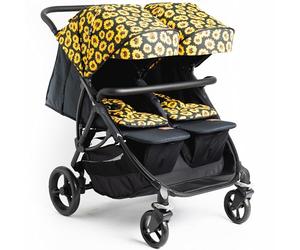 Roma Gemini 2 - Twin Pram, 69cm Wide, fits Through Single Doors. Double Buggy, 22 kg Per Seat, Includes Rain Cover, Recline & Storage, Award Winning, Suitable for Newborns to Toddlers (Sunflower)