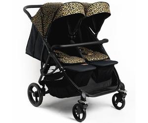 Roma Gemini 2 - Twin Pram, 69cm Wide, fits Through Single Doors. Double Buggy, 22 kg Per Seat, Includes Rain Cover, Recline & Storage, Award Winning, Suitable for Newborns to Toddlers (Khaki Leopard)