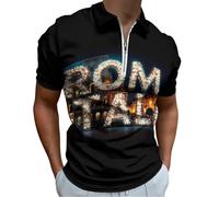 ROMA ITALIA Men's Short Sleeve Polo Shirts Casual Zippered Golf Shirt Slim Fit T-Shirt Tops 2XS