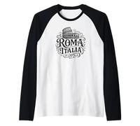 Roma Italia Ornate Vintage Lettering with Colosseum Raglan Baseball Tee